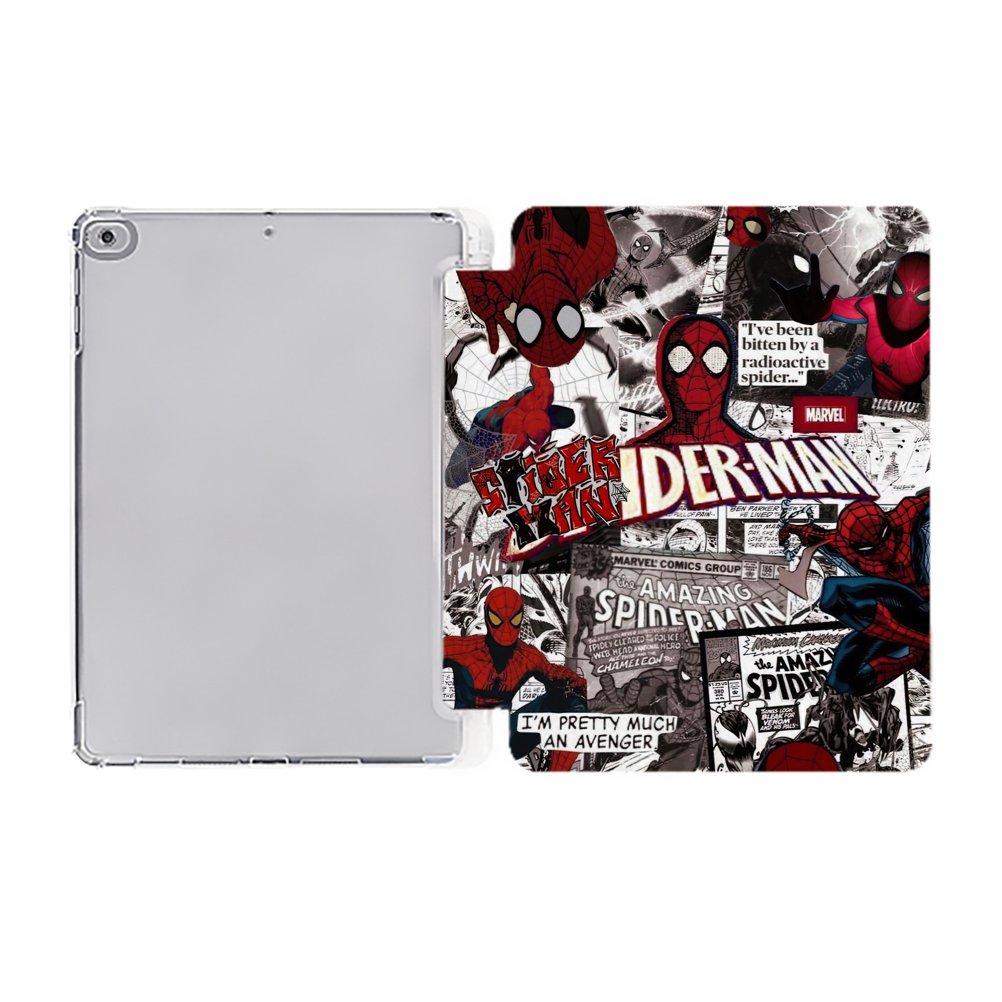 （画像用） Spider Man スパイダーマン IPad ケース ペン収納付き 三つ折りスタンド PUレザー×シリコン 対応機種9.5/10.5/10.9インチ